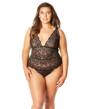 Load image into Gallery viewer, Soft Edged Galloon Lace Teddy W-adjustable Straps &amp; Snaps Crotch Black 3x