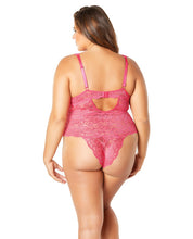 Load image into Gallery viewer, Soft Edged Galloon Lace Teddy W-adjustable Straps &amp; Snaps Crotch Bright Rose 3x