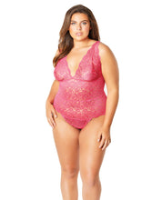 Load image into Gallery viewer, Soft Edged Galloon Lace Teddy W-adjustable Straps &amp; Snaps Crotch Bright Rose 4x