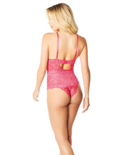 Load image into Gallery viewer, Soft Edged Galloon Lace Teddy W-adjustable Straps &amp; Snaps Crotch Bright Rose Md