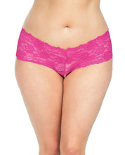 Load image into Gallery viewer, Goodnight Lace Crotchless Boyshort W-elastic Detail Pink 3x-4x