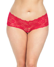 Load image into Gallery viewer, Goodnight Lace Crotchless Boyshort W-elastic Detail Red 3x-4x