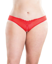 Load image into Gallery viewer, Crotchless Thong W-pearls Red 1x-2x