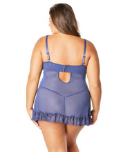 Load image into Gallery viewer, Soft Cup &amp; Lace Babydoll W-g-string Blue Indigo 1x-2x