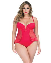 Load image into Gallery viewer, V-plunge Satin Skirted Teddy W-snap Crotch Red 4x
