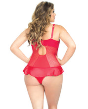 Load image into Gallery viewer, V-plunge Satin Skirted Teddy W-snap Crotch Red 4x