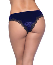 Load image into Gallery viewer, Amalie Crushed Velvet Tanga Panty W-lace Up Detail Astral Aura-black 3x