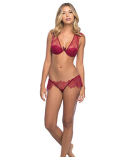 Load image into Gallery viewer, Colette Delicate Lace Bra &amp; Skirted Lace Thong W-removable Garter Straps Rhubarb Xl