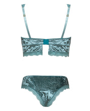 Load image into Gallery viewer, Amalie Crushed Velvet Bralette &amp; Panty W-lace Up Detail Dusty Turquoise 2x