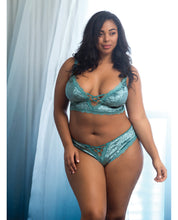 Load image into Gallery viewer, Amalie Crushed Velvet Bralette &amp; Panty W-lace Up Detail Dusty Turquoise 3x