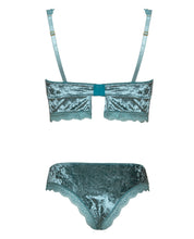 Load image into Gallery viewer, Amalie Crushed Velvet Bralette &amp; Panty W-lace Up Detail Dusty Turquoise 3x