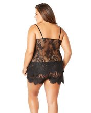 Load image into Gallery viewer, Full Eyelash Lace Camisole &amp; Short W-stretch Satin Edge Black 3x