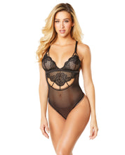 Load image into Gallery viewer, Teddy W-geometric Lace Triangle Bra &amp; Thong W-strappy Detail Black Lg