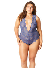 Load image into Gallery viewer, Floral Striped Lace Plunge Teddy Blue Indigo 2x