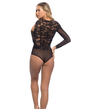 Load image into Gallery viewer, Reneta Eyelash Lace &amp; Microfiber V Plunge Teddy W-snap Crotch Black Lg