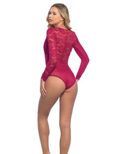 Load image into Gallery viewer, Reneta Eyelash Lace &amp; Microfiber V Plunge Teddy W-snap Crotch Rhubarb Sm