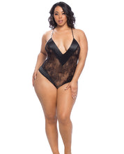 Load image into Gallery viewer, Roxanne Lace Teddy W-wide Satin Edges Black 1x