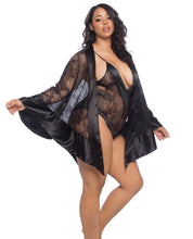Load image into Gallery viewer, Roxanne Lace Handkerchief Robe W-wide Satin Edges Black Qn