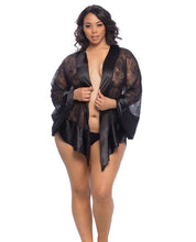 Load image into Gallery viewer, Roxanne Lace Handkerchief Robe W-wide Satin Edges Black Qn