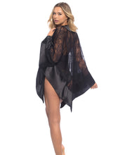 Load image into Gallery viewer, Roxanne Lace Handkerchief Robe W-wide Satin Edges Black O-s