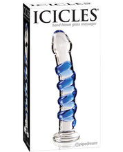 Load image into Gallery viewer, Icicles No. 5 Hand Blown Glass Massager - Clear W-blue Swirls