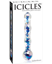 Load image into Gallery viewer, Icicles No. 8 Hand Blown Glass Massager - Clear W-inside Blue Swirls