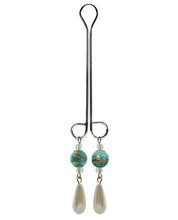 Load image into Gallery viewer, Bijoux De Nip Clit Clamp Double Loop W-pearls &amp; Green Beads