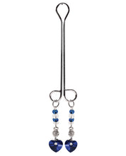 Load image into Gallery viewer, Bijoux De Nip Clit Clamp Double Loop W-heart Charm &amp; Blue Beads