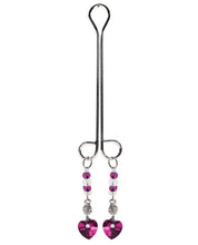 Load image into Gallery viewer, Bijoux De Nip Clit Clamp Double Loop W-heart Charm &amp; Fuchsia Beads