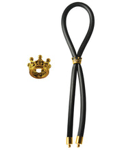 Load image into Gallery viewer, Bolo Silicone Lasso W-gold Crown Slider Ring - Black