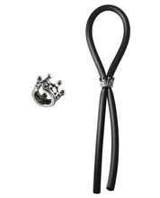 Load image into Gallery viewer, Bolo Silicone Lasso W-silver Crown Slider Ring - Black