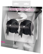 Load image into Gallery viewer, Peekaboos Patent Leather W-bow Premium Pasties - 1 Pair Black