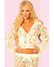 Load image into Gallery viewer, Pink Lipstick Loungewear Luxurious Lace Pocket Hoodie Green Sm