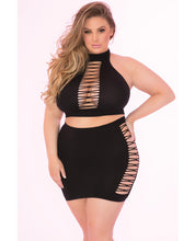 Load image into Gallery viewer, Pink Lipstick Pair Down 2pc High Neck Set Black 1x