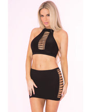 Load image into Gallery viewer, Pink Lipstick Pair Down 2pc High Neck Set Black O-s