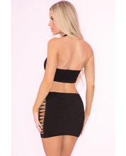 Load image into Gallery viewer, Pink Lipstick Pair Down 2pc High Neck Set Black O-s