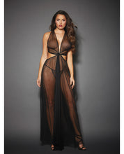 Load image into Gallery viewer, Sheer Mesh Gown W-cut Out Sides &amp; Ties In Back W-g-string Black O-s