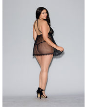 Load image into Gallery viewer, Galloon Lace &amp; Mesh Babydoll W-high Neckline &amp; G-string Black Qn
