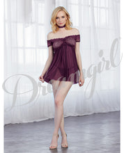 Load image into Gallery viewer, Lace Bandeau &amp; Sheer Babydoll W-choker Collar &amp; G-string Plum O-s