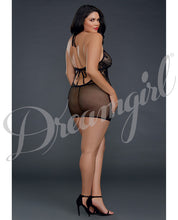 Load image into Gallery viewer, Sheer Lace Chemise W-g-string Black Qn