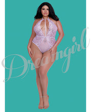 Load image into Gallery viewer, Simply Sexy Stretch Lace &amp; Patterned Mesh Collared Teddy Lilac Qn