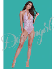 Load image into Gallery viewer, Simply Sexy Stretch Lace &amp; Patterned Mesh Collard Teddy Lilac O-s