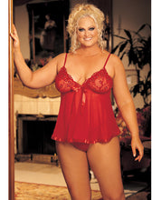 Load image into Gallery viewer, Sheer Babydoll W-lace, Bow &amp; Spaghetti Straps Red 3x-4x