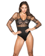 Load image into Gallery viewer, Mesh &amp; Lace Long Sleeve Teddy Black Lg