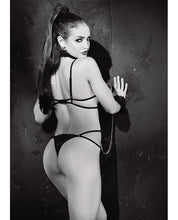 Load image into Gallery viewer, Stretch Lace Thong Teddy W-underwire Cups, Collar &amp; Cuffs Black Lg