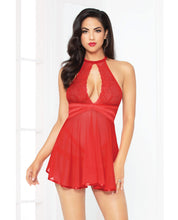 Load image into Gallery viewer, Lace Mesh Babydoll W-strappy Waist &amp; Panty W-criss Cross Waistband Red Sm