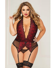 Load image into Gallery viewer, Lace Overlay &amp; Mesh Chemise, Adjustable Garter Straps &amp; Thong Black Qn