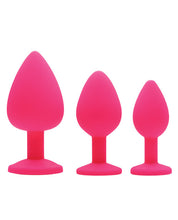 Load image into Gallery viewer, Frisky Pleasure 3pc Silicone Anal Plugs W-gems - Pink
