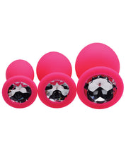 Load image into Gallery viewer, Frisky Pleasure 3pc Silicone Anal Plugs W-gems - Pink