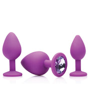 Load image into Gallery viewer, Frisky Pleasure 3pc Silicone Anal Plugs W-gems - Purple